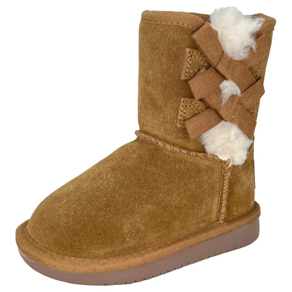 Koolaburra UGG Toddler’s 6 Victoria Short Boot Tan Suede Leather Faux Fur Lining - Picture 1 of 11